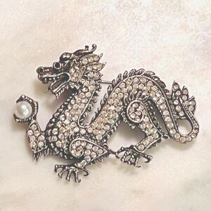 Silver Dragon Brooch with Rhinestones FRANKLIN MINT